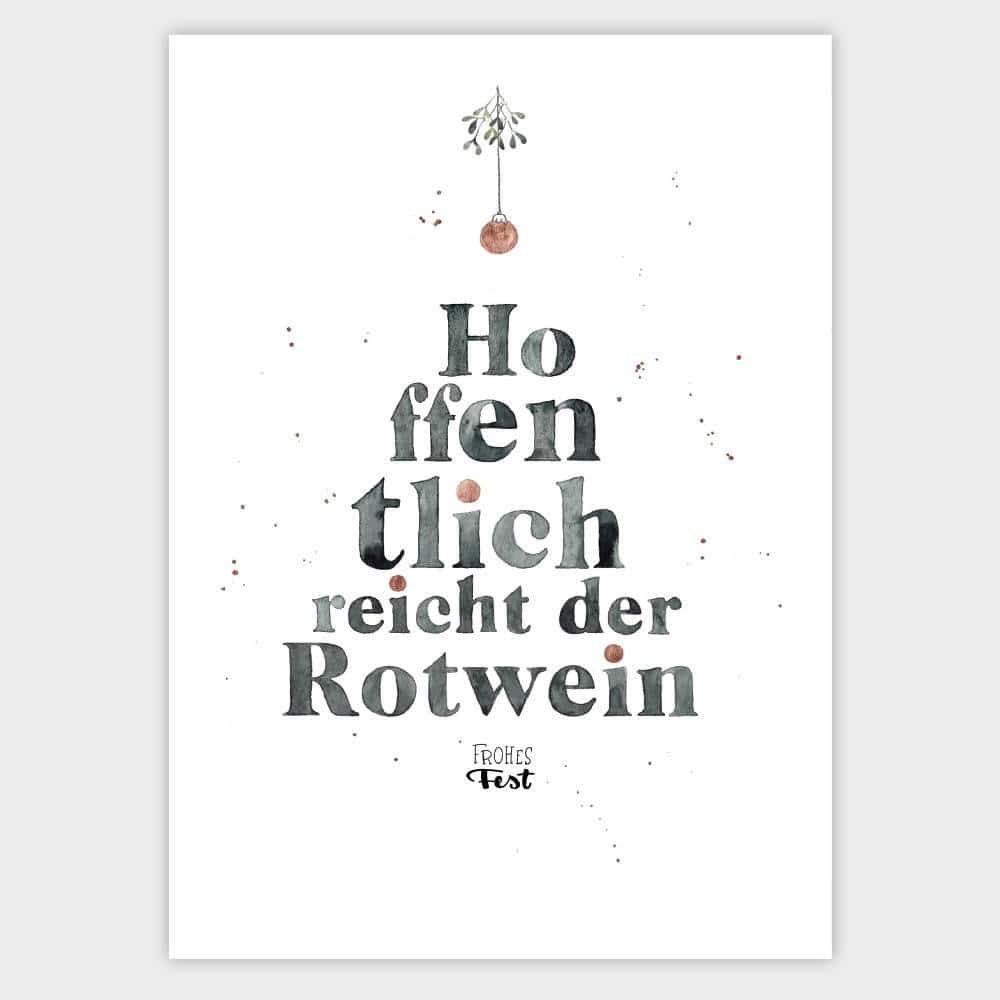 Home Weihnachtskarte Aquarellzeichnung "Hoffentlich reicht der Rotwein - Frohes Fest"
