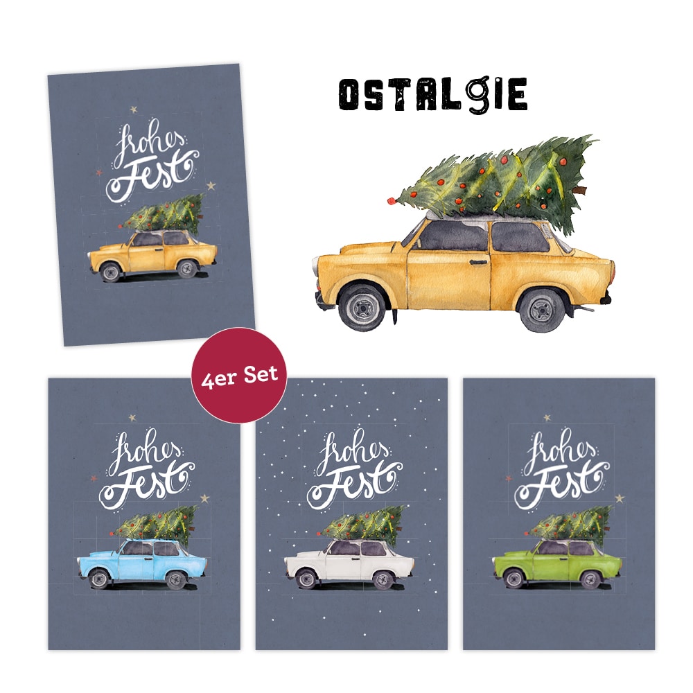 Home Weihnachtskarte Trabi<br> 4er Set